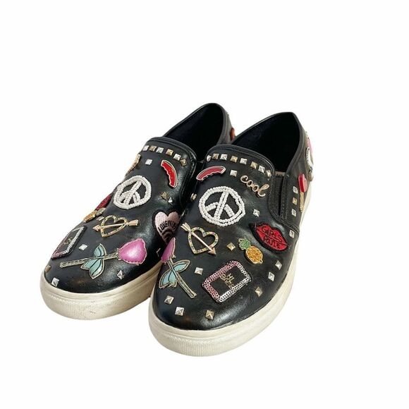 Steve Madden Jcraze Black Slip Ons Embellished 5M - Picture 1 of 12